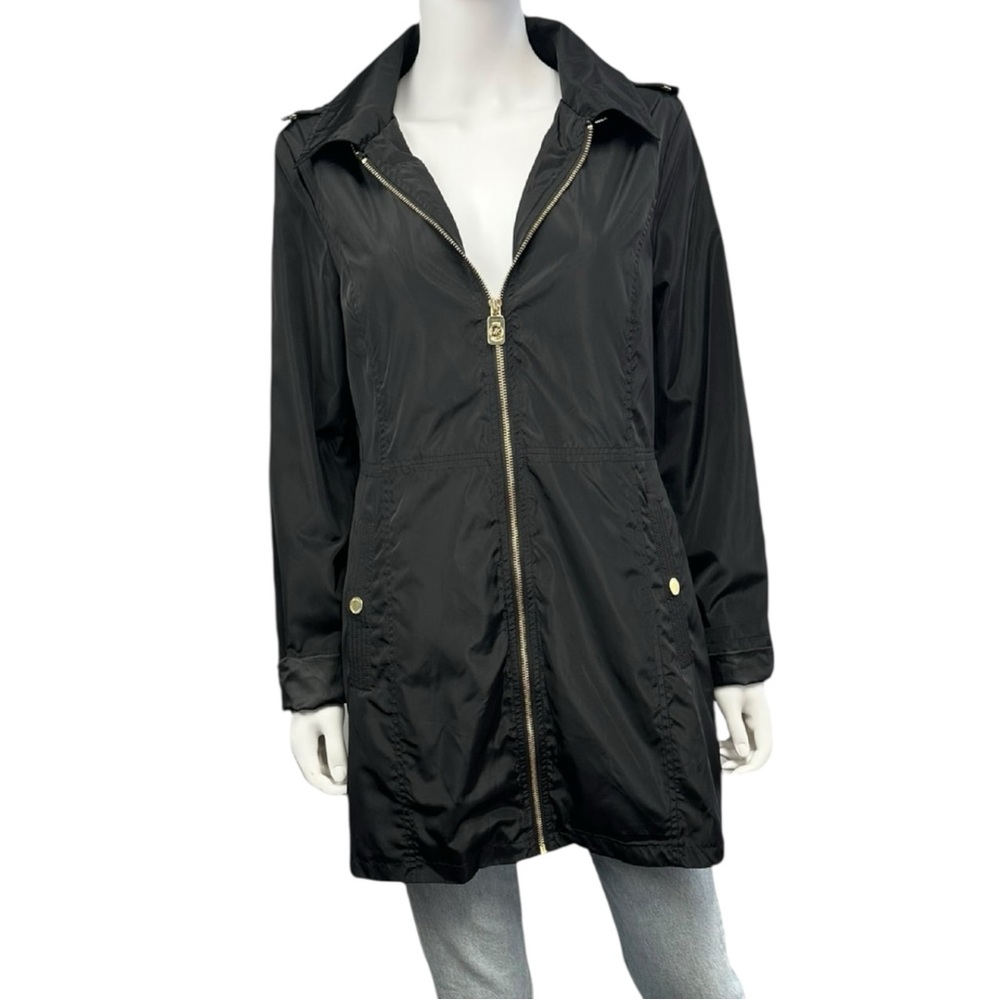 MICHAEL Michael Kors Black Hooded Raincoat Size M